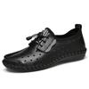 Summer Slip-on Lofter Men's Leather Hole Shoes Men's Driving Casual Leather Shoes Breathable Peas Board Shoes Fashion