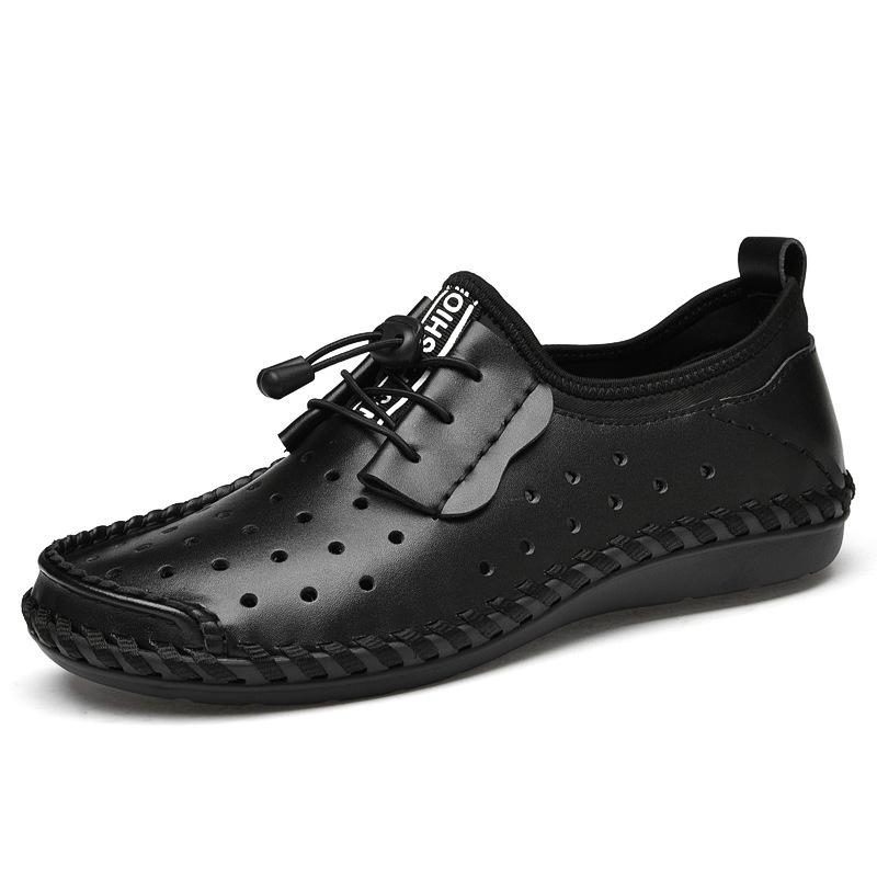 Summer Slip-on Lofter Men's Leather Hole Shoes Men's Driving Casual Leather Shoes Breathable Peas Board Shoes Fashion