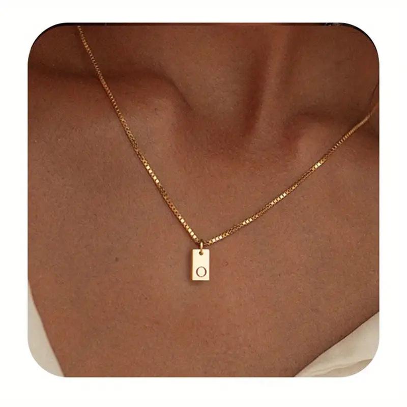Exclusive 18K Gold Vacuum-Plated Stainless Steel Engraved Square Pendant Necklace with Alphabet Letters