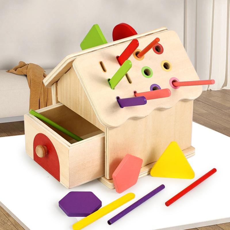 Holz Montessori Spielzeug FarbSortierbox Frühe Schubladenbox Busy Board Zuordnungsspiel Feinmotorik Kognitives Lernspielzeug