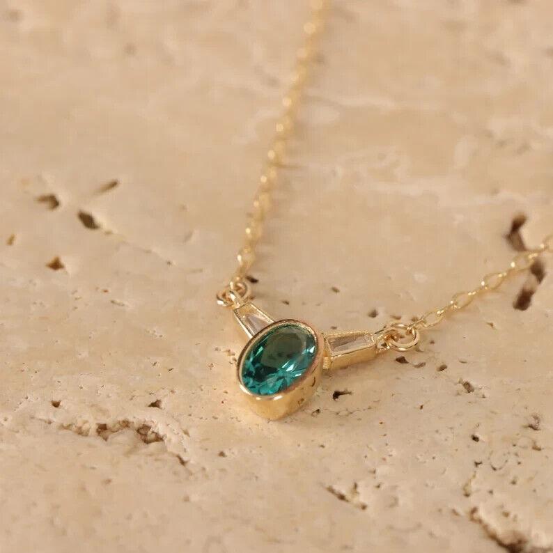 Emerald Pendant, Birthstone Necklace, Christmas Gift, 14k Gold Necklace For Women, Weeding Jewelry For Her