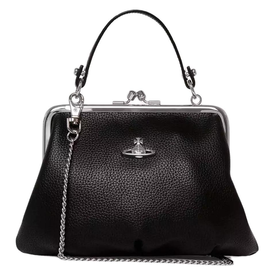 

VIVIENNE WESTWOOD Granny Frame Metal 3D Sphere Logo Polyurethane Handbag Women Handbags Black 4B010007W-S000D Basic Set (Bag+Dust Bag)