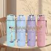 1PC Vintage candle manuscript text print 750ml colorful plastic sports water bottle leakproof pop up lid with straw for outdoor work home use