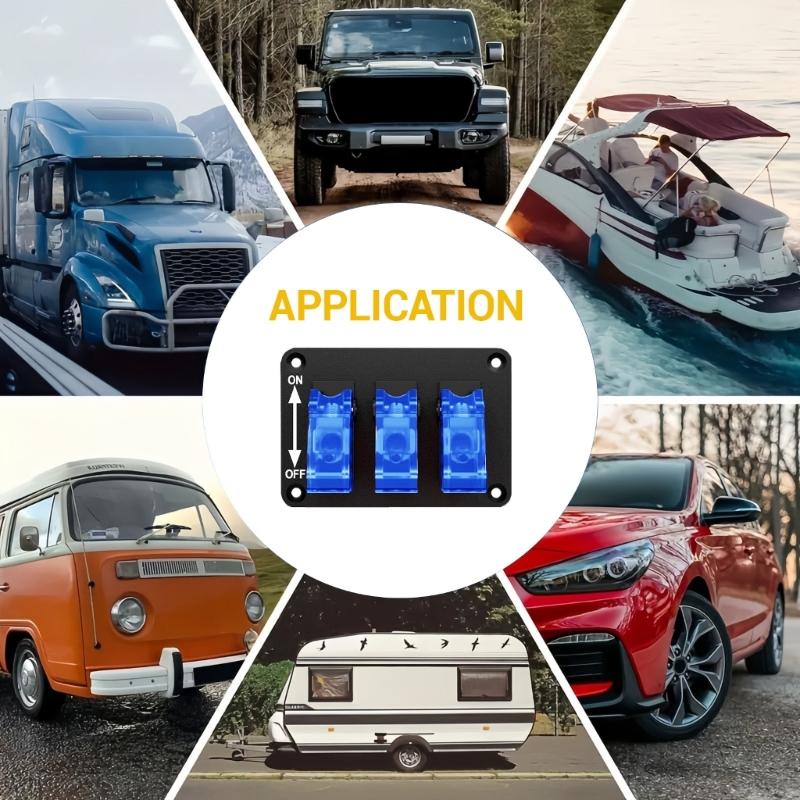 High Performances 3 Way Rocker Switches with Built In LED Lights & Dustproof Designs Car Dashboard Switches Panel for Trucks