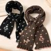 Nuova Sciarpa Lavorata a Maglia con Cervo Piccolo Sciarpa Calda Invernale in Lana con Motivo Floreale Bordatura in Pizzo Double-Sided Sciarpe in Cashmere Pashmina
