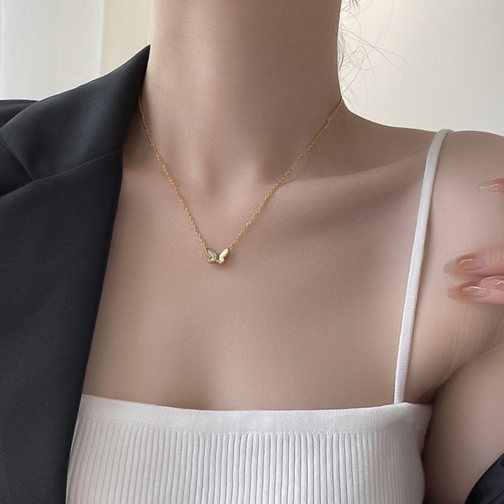 Layered Butterfly Pendant Necklace Fashion Stainless Steel Choker Tarnish Free Necklace  For Women