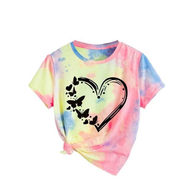 Einfaches 3D-gedrucktes lässiges, modisches, süßes Liebesmuster, kurzärmeliges T-Shirt für Kinder und Damen