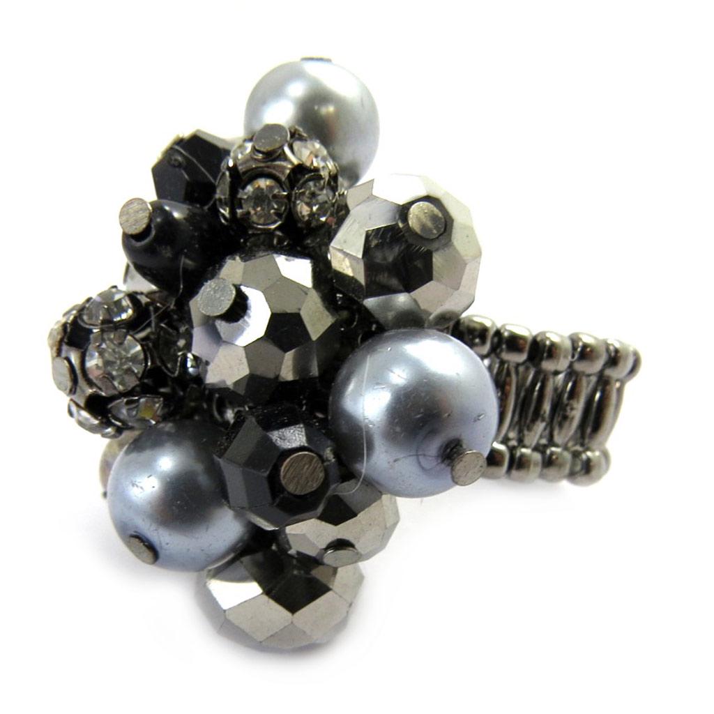 Les Trésors De Lily [M2573] - Anthracite Gray 'Sissi' Crystal Ring - 4 Cm