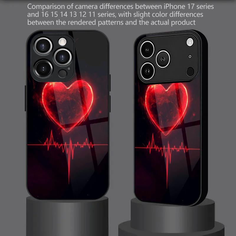 2D Heart Pattern Phone Case for iPhone 17 16 15 14 13 12 11 X XR XS Max Pro 8 plus - Glass Protective Cover