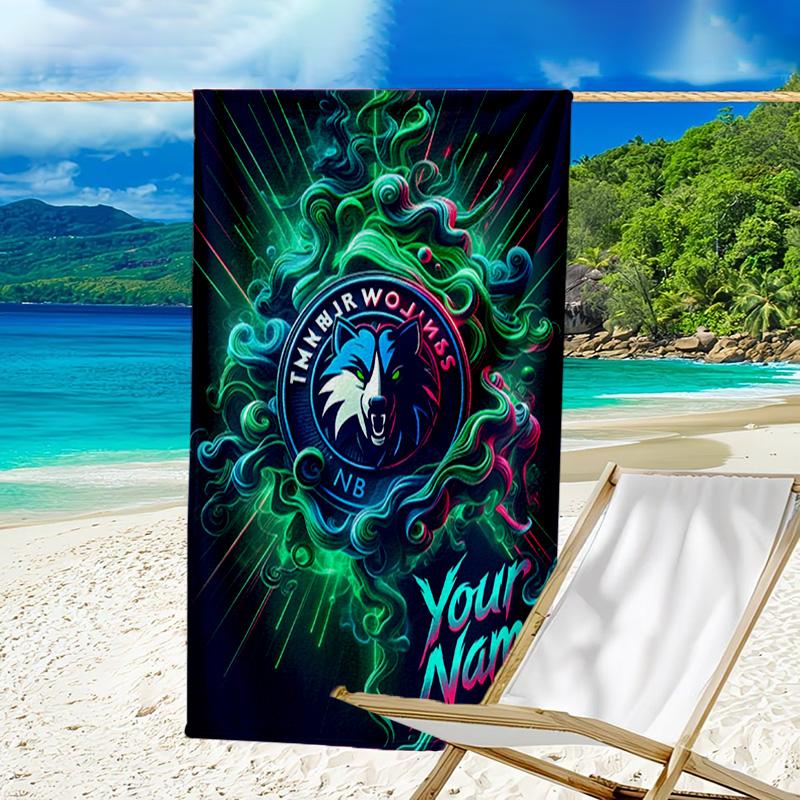 Custom Name Beach Towel Timberwolves Logo Beach Towel, Soft Microfiber, Gift for Her/Him, Birthday, for Pool, Beach, Travel, Fan gifts