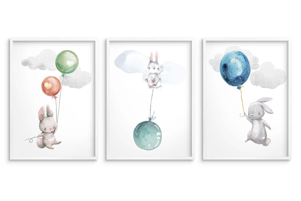 Plakaty Dziecięce Królik I Kolorowe Balony Obrazy Do Pokoju Dziecka 50x70