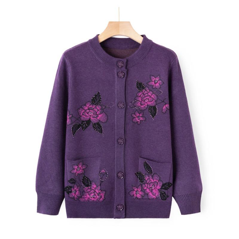 Mamas neue Strickjacke medium alte Frau Herbst Strickpullover alte Frau Freizeit Oberteil Oma Strickjacke