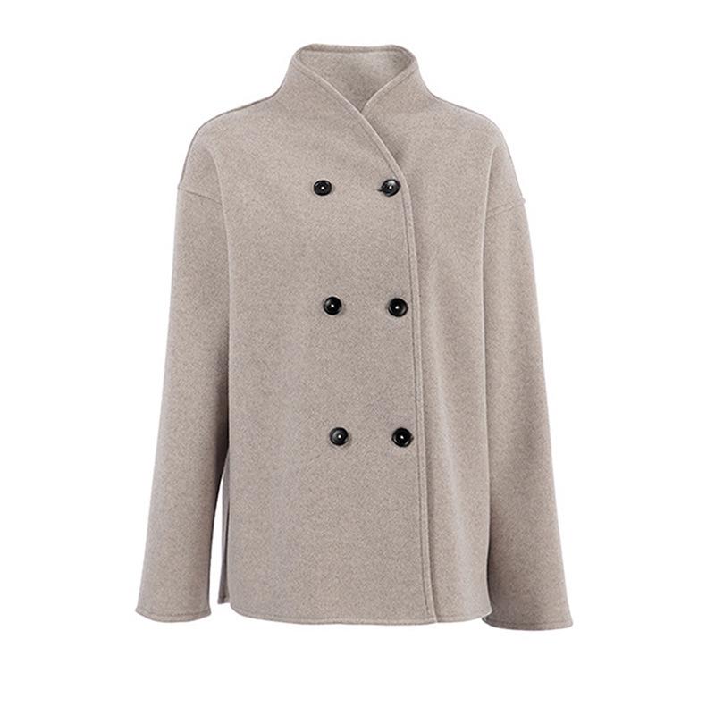 2025 Women's Double-Breasted Solid Wool Coat - Casual British Style