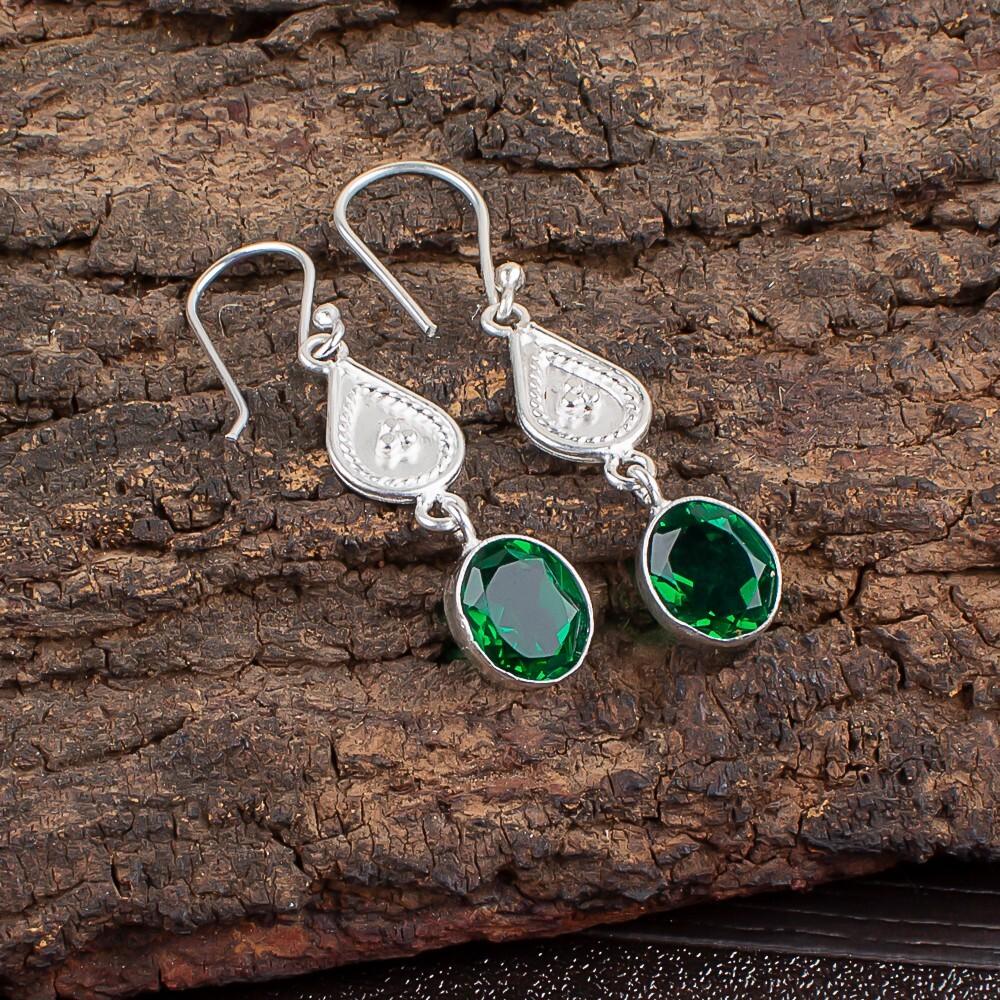 

Хромдиопсид Драгоценный камень 925 Стерлинговое серебро Ручная работа Серьги-капли/подвески 1,70 EE-8-1