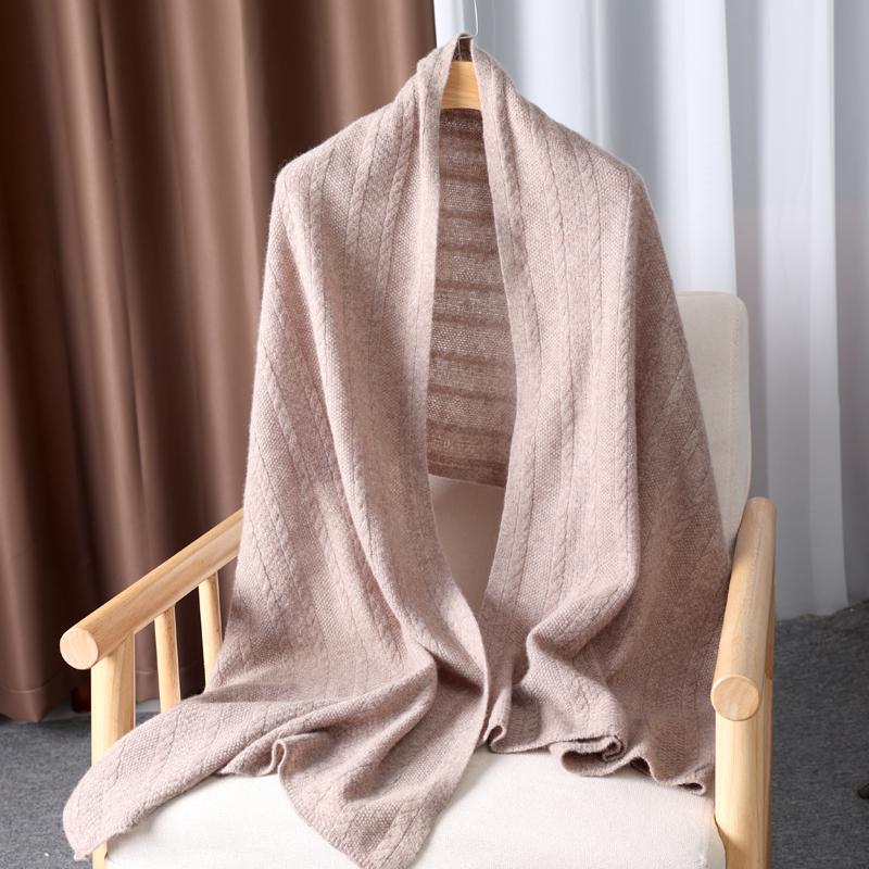100% Wool Pattern Knitted Long Scarf For Women Winter Autumn Soft Warm Solid Color Minimalist Wrap Hijabs Dual-Use Shawls Female