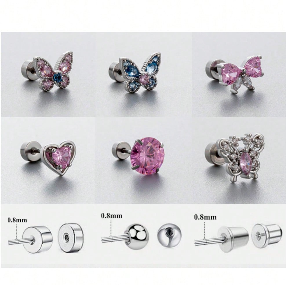 High-end and Niche Earrings Earrings Fashion Titanium Steel Butterfly Pink Heart-shaped Bow Lady Ear Studs Unique