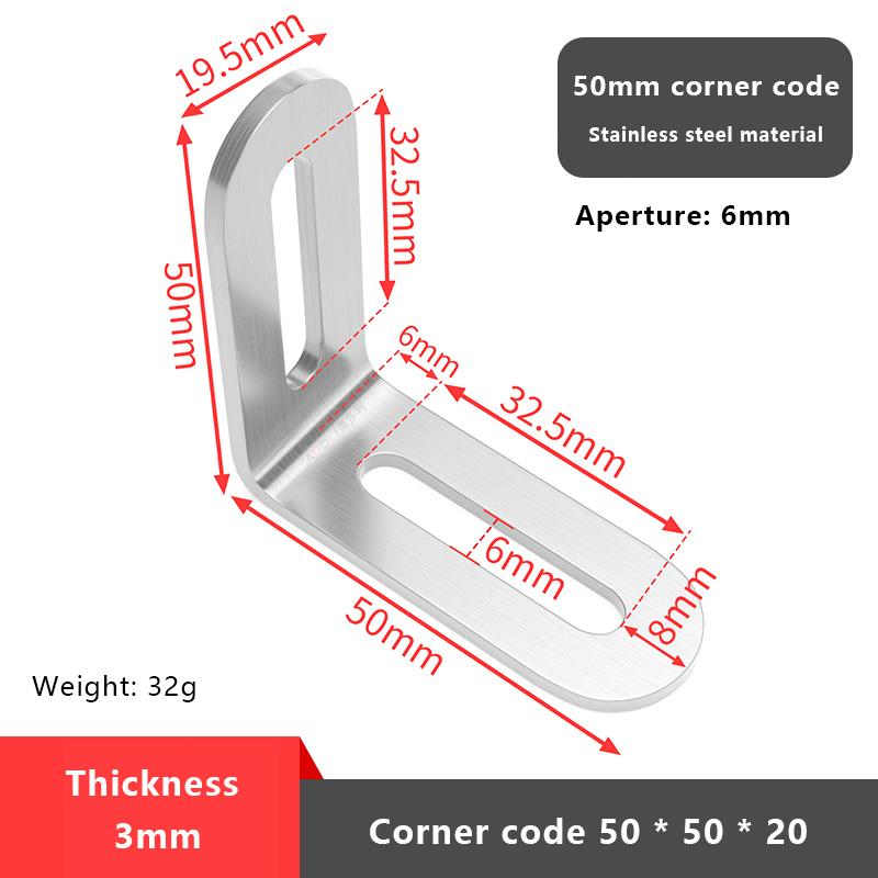 

Stainless Steel Adjustable Angle Code Long Hole Activity 90 ° Right Angle Furniture Fixer L-Shaped Shelf Bracket Connector 50*50*20mm серебряный