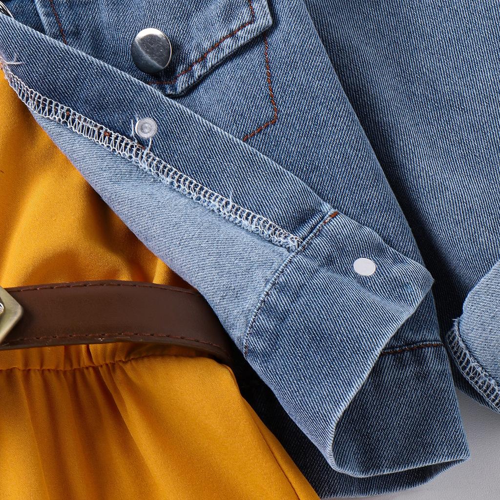 Conjunto de Moda Feminina Primavera/Verão Infantil Macacão Halter Casual + Jaqueta Jeans Simples com Cinto