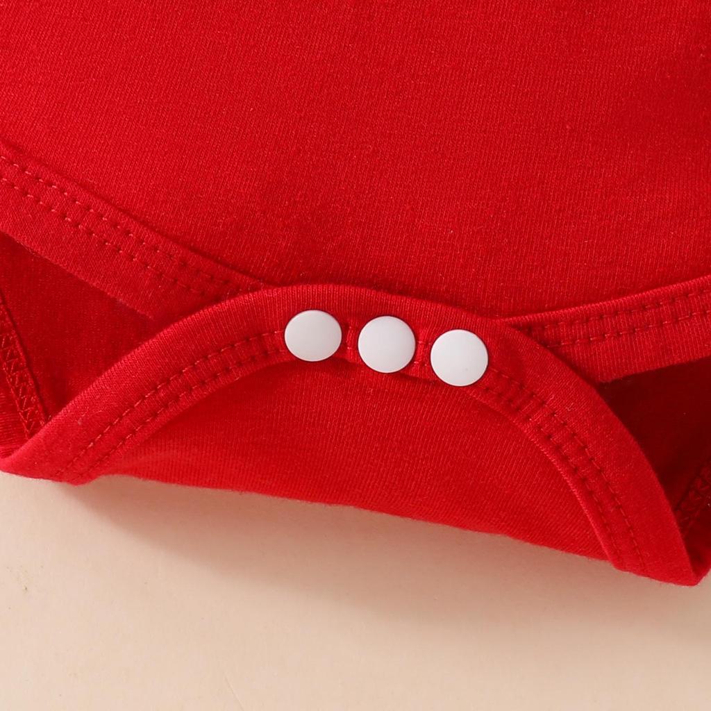 Autumn/Winter Red Baby Girl Bodysuit Set: Long Sleeve Romper, Bear Pinafore Dress, and Headband