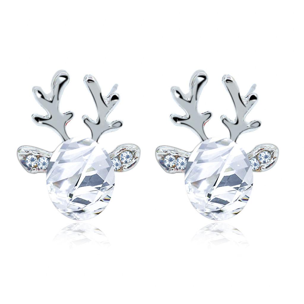 Christmas Reindeer Earrings With Crystal Gemstone For Women Fashion Jewelry