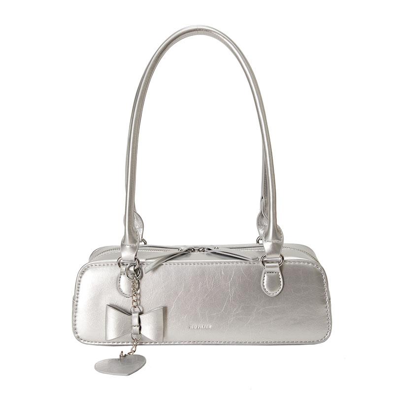 Versatile Women's PU Leather Arc Bags Red One Shoulder Bag Monochromatic with Zipper Fashionable Women's Bags New