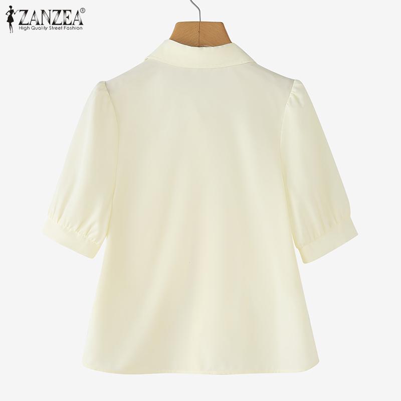 ZANZEA Women Turn Down Collar Summer Short Sleeve Blouse