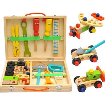 Children's Cartoon Wooden Maintenance Toolbox Puzzle Simulation Assembly and Disassembly Screw Nut Combination Boy and Girl