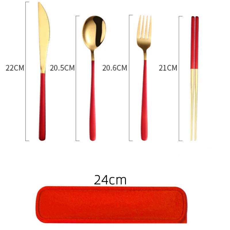Stainless Steel Tableware Set Portable Cutlery Dinner Knife Fork Spoon Chopsticks Four-piece Suit with Box Travel Flatware Gift