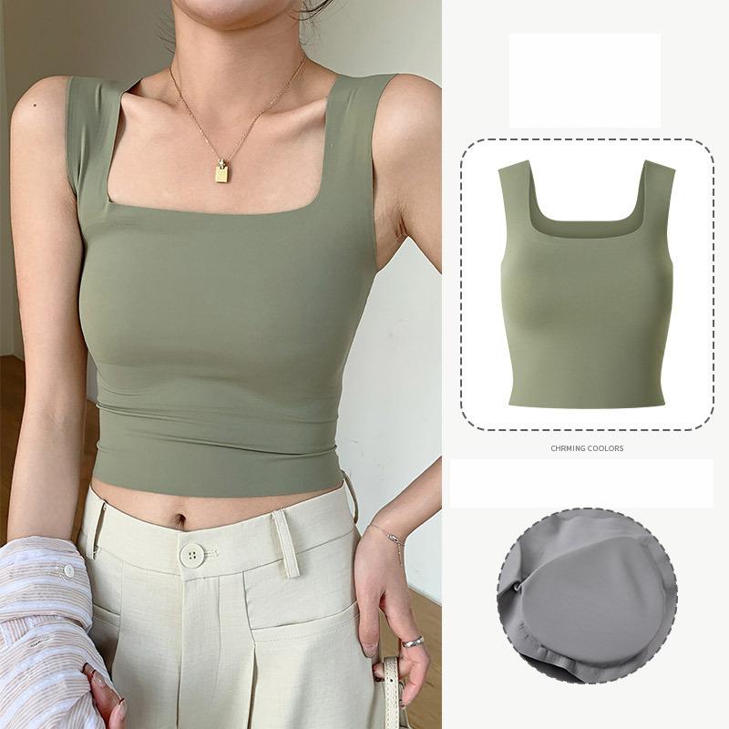 

Стильный жилет Элегантность Мода Повседневный H581 Сборки Внутри Слово Без Следа с Мягким Бюстгальтером Цельный Топ Квадратный Вырез Холтер Майка Женская L(57.5-65)kg зелёный