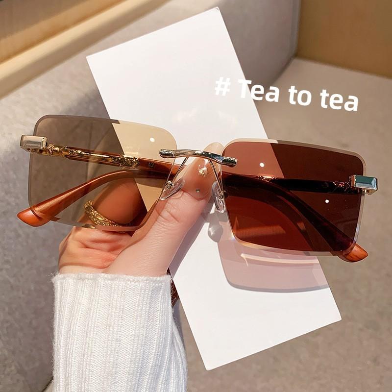 Trendy Frameless Gradient Grey Sun Glasses With Uv400 For Cycling And Parties