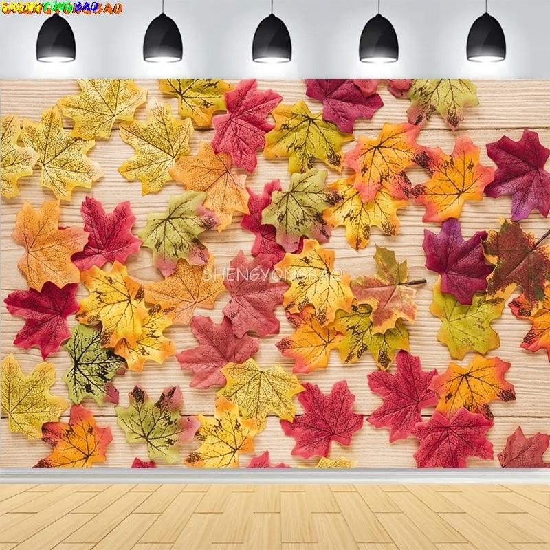 Vibrant Autumn Landscape Photography Backdrops Colorful Falling Leaves Natural Forest Blurry Sunlight Park Lake Background MO-07
