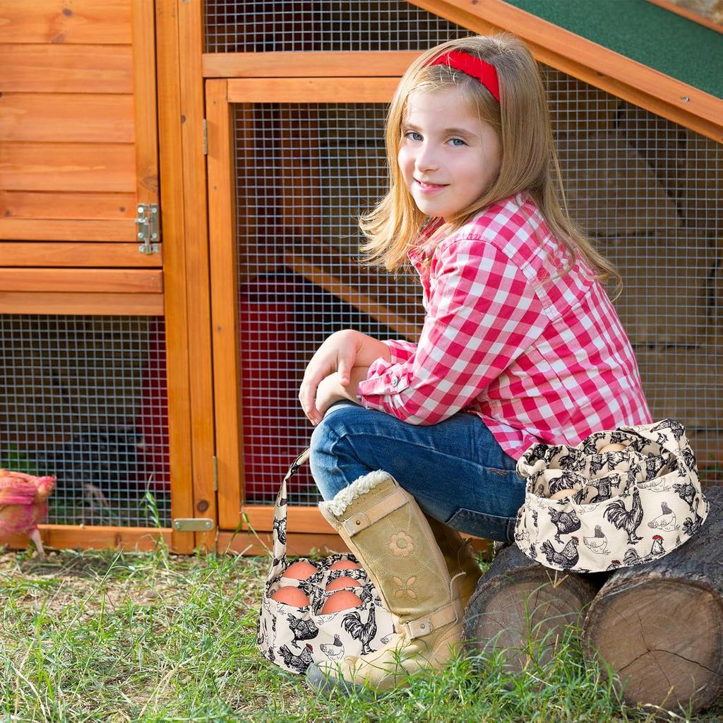 2Pcs Egg Bags with 7 Pouches Egg Collecting Basket Canvas Egg Gathering Bags for Farmhouse Garden Coop Hen Chicken Duck Goose Egg Storage, 8 x 2.6