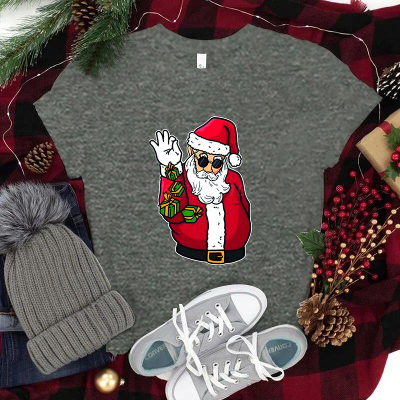 Funny Christmas Unisexs TShirts Round Neck Short Sleeve Tee Shirt Festive Holiday Tees Tops Christmas Santa Fashion Casual Tops