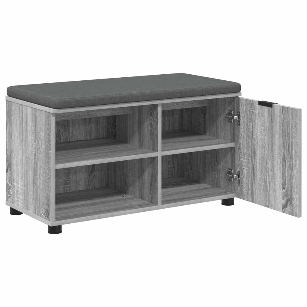 Hall Bench with Cushion and Shelf Grey Sonoma 80 x 38 x 46 cm