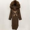 OFTBUY Winter Women Coat Real Natural Fox Fur Hooded Detachable Collar Double-faced Woolen Jacket Long Casual Elegant Overwears