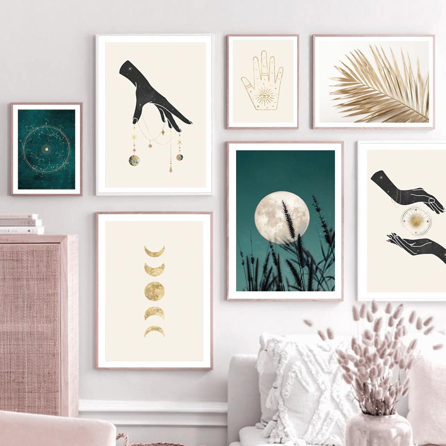 Divination Constellation Moon Sky Palm Reed Nordic Art Wall Posters And Prints Canvas Painting Pictures For Living Room Decor