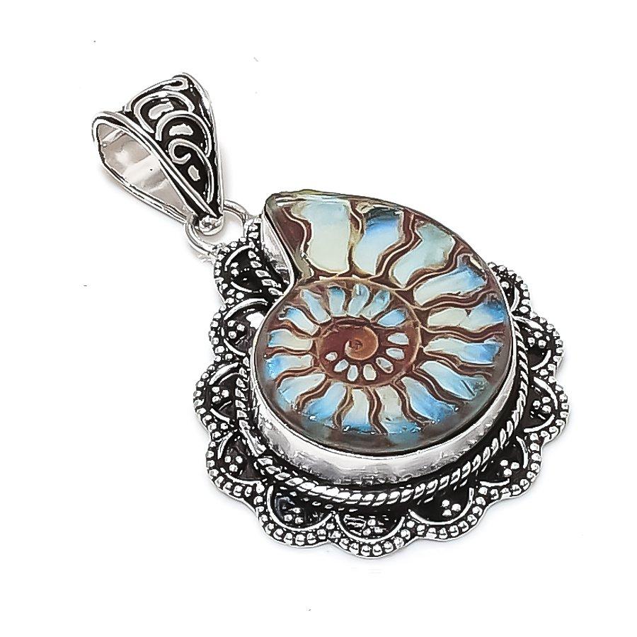 Natural Titanium Ammonite Gemstone 925 Sterling Silver Pendant 2.01  ETC-14048