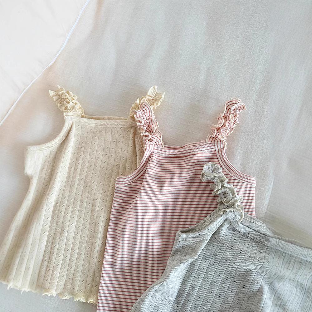 2025 Summer Korean-Style Ribbed Tank Top for Baby Girls - Versatile & Colorful