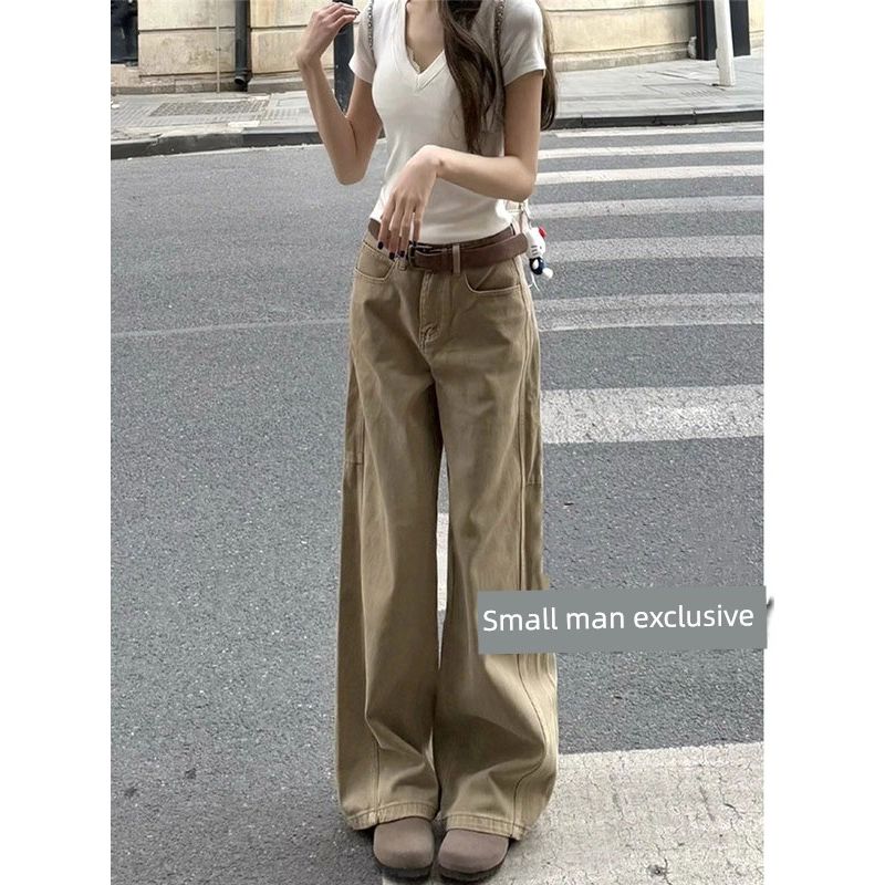 Wide Leg Denim Women's Small Summer K-style Ins High Waist Slim Looking Loose Khaki Casual Straight Trousers