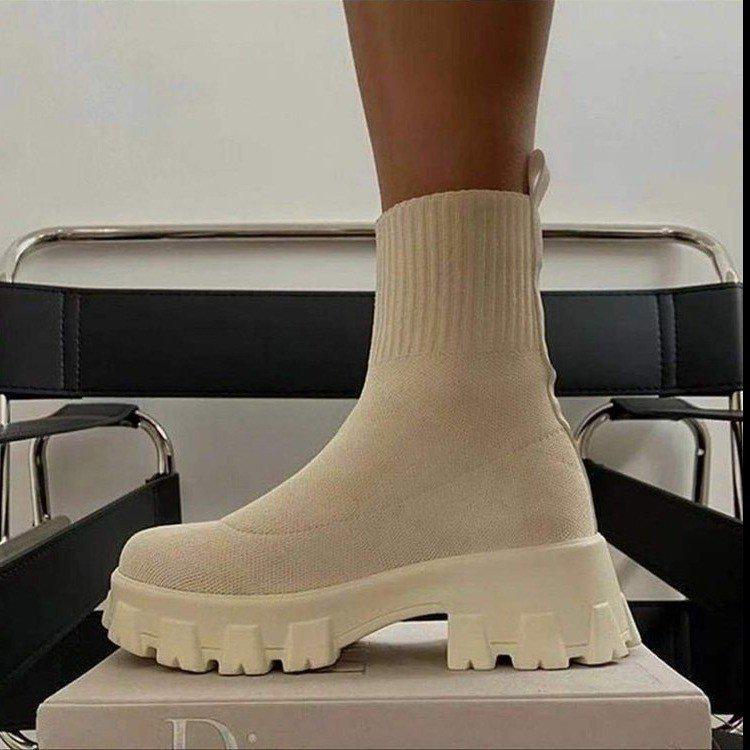 Plus Size Women's Flyknit Sock Boots: Autumn Martin Style, Breathable Candy Colors, Platform Thick Sole, Short Boots