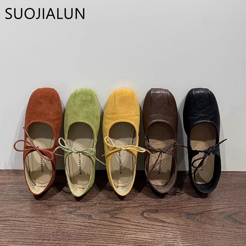 Fashion SUOJIALUN 2025 Spring New Women Flat Shoes Fashion Round Toe Shallow Slip On Ballerinas Shoes Soft Flat Heel Casual Ballet Shoes