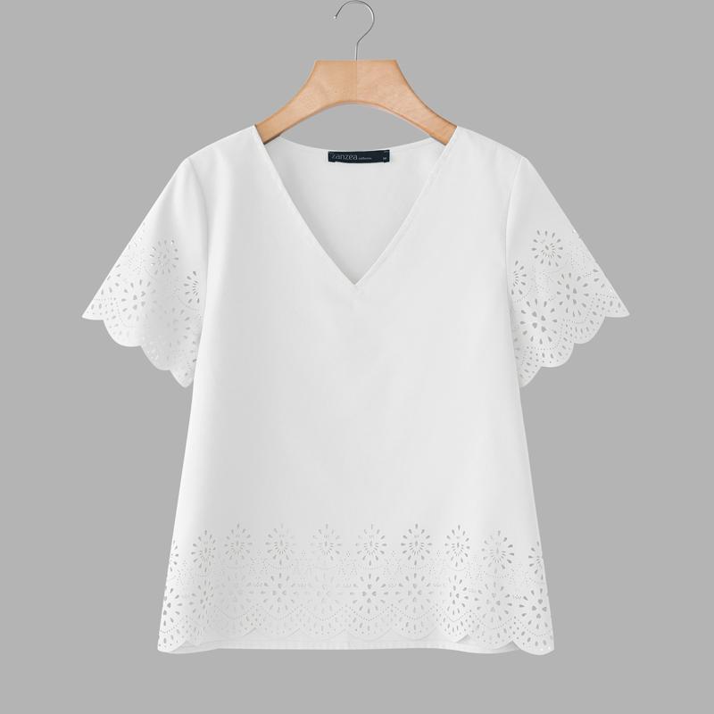 

ZANZEA Женская повседневная летняя блузка с V-образным вырезом, свободного кроя, с коротким рукавом 5XL белый