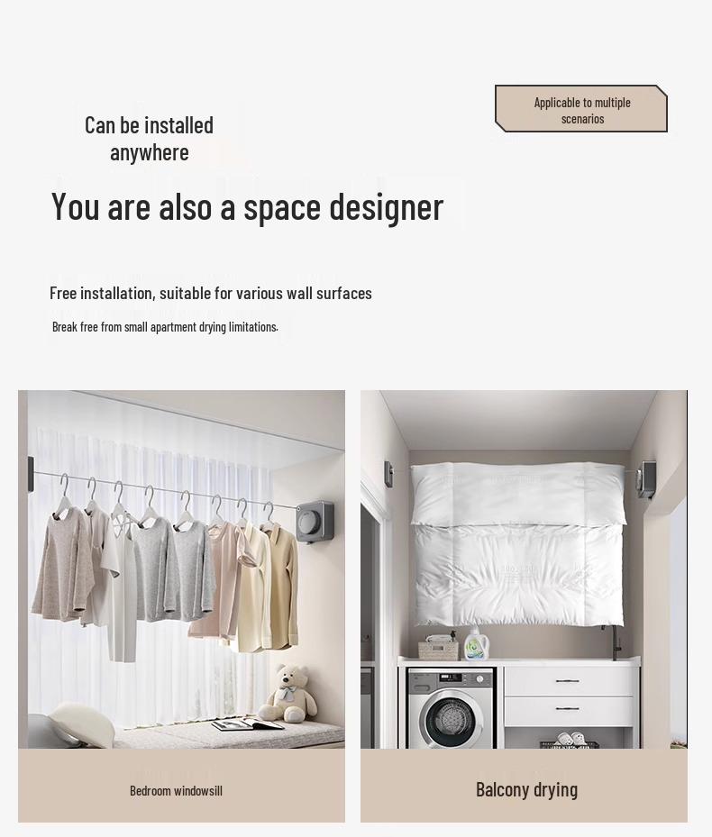 Indoor Retractable Clothesline - Invisible, No-Punch Installation for Bathroom or Balcony