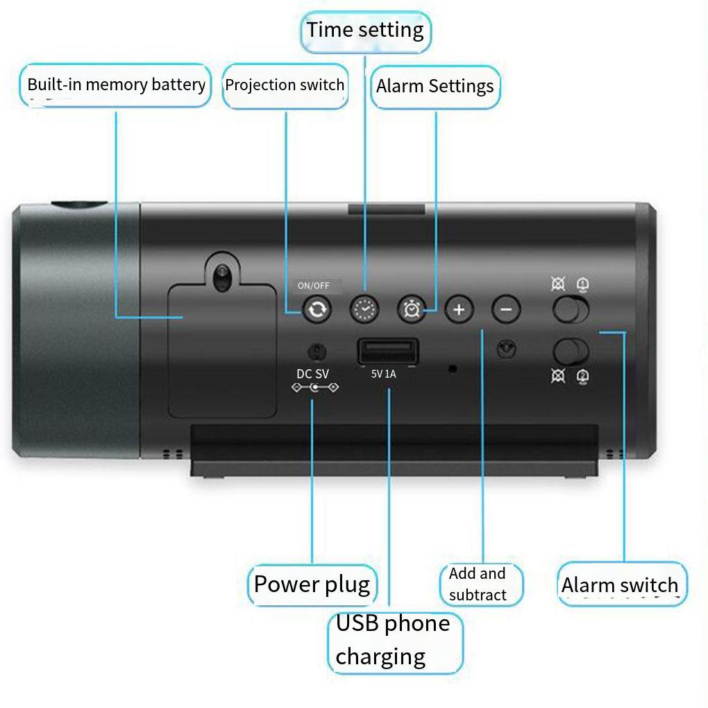 Digital Projection Alarm Clock Self-adjusting Backlight Wide Application Alarm Clock With Projector
