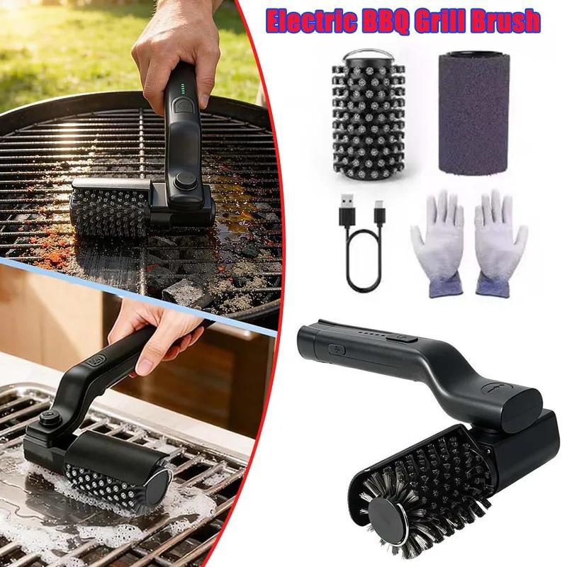 Ηλεκτρική Βούρτσα Καθαρισμού Ψησταριάς BBQ Με Ανοξείδωτες Τρίχες, Περιστρεφόμενη Κεφαλή 180°, Ασύρματο Καθαριστικό Τύπου-C Για Οικιακές Ψησταριές Πικνίκ