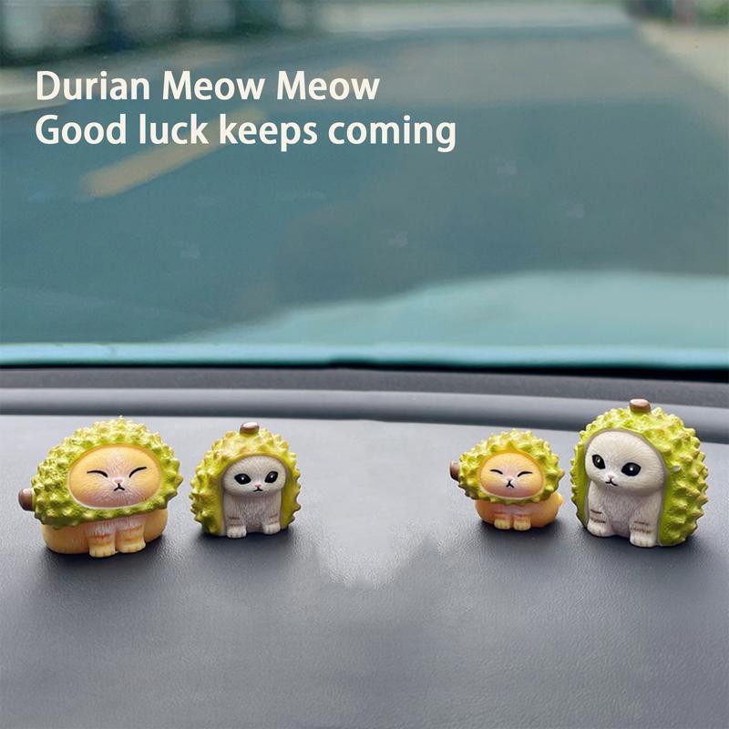 Cute Durian Cat Figures 4pcs Lovely Car Dashboard Ornaments Resin Auto Interior Decoration Car Decorations Accessories