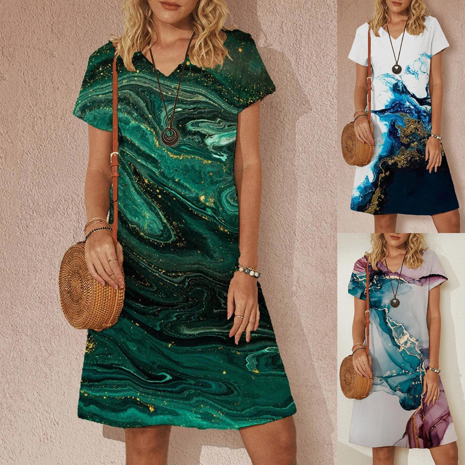 

Женские повседневные платья, летнее сексуальное платье с ярким принтом и коротким рукавом