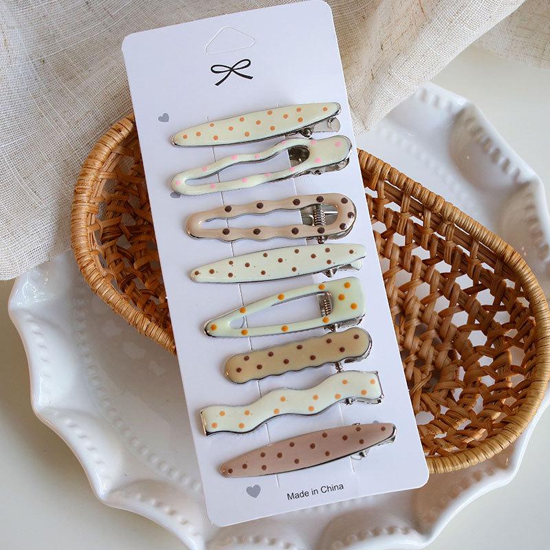 

Multi-Color Polka Dot Geometric Metal Drip Glaze Hair Clip Set - Water Drop & Forehead Bangs Hairpins