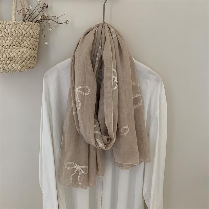 Autumn And Winter  Bow Scarf Solid Color Thin Art Retro Simple Travel Photo Scarf Neck Woman