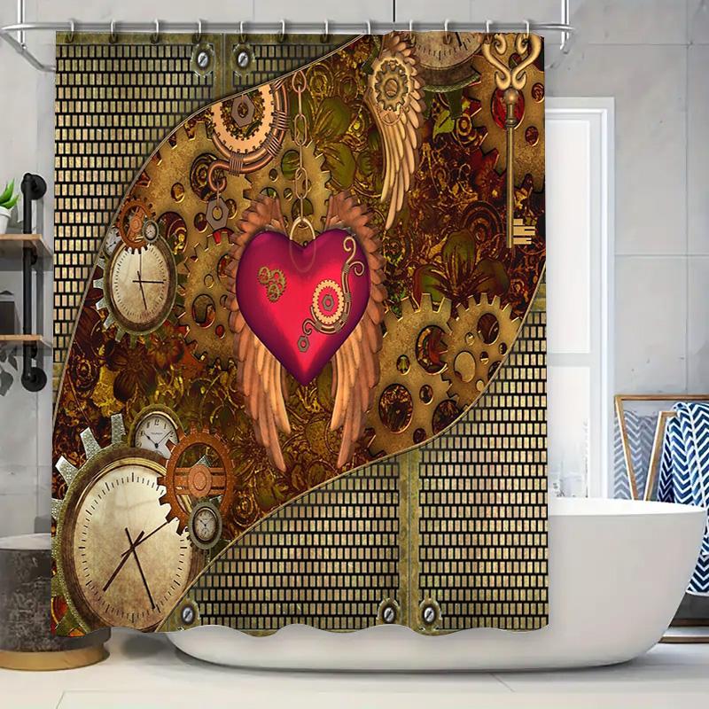 

Vintage Heart Wings Shower Curtain Romantic Gothic Decor Bathroom Set Waterproof Artistic Tapestry Home Textile Bedroom Backdrop W60H190(CM)-1 Pcs